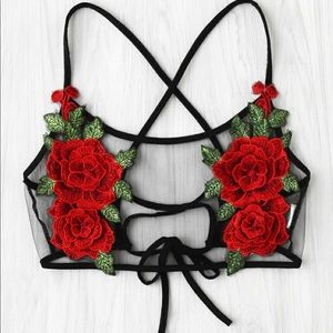 ROMWE Rose Mesh Bra Top